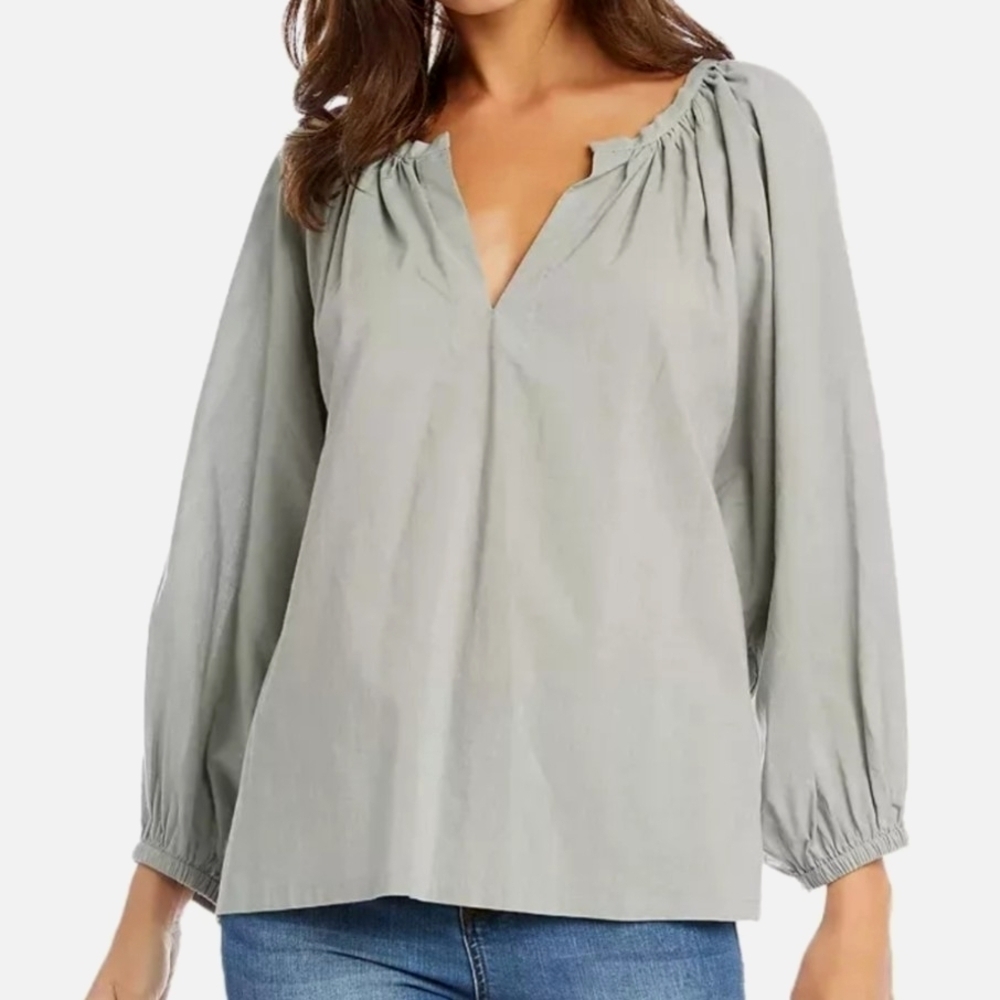 Karen Kane Slate Green Long Sleeve Peasant Blouse Size Small